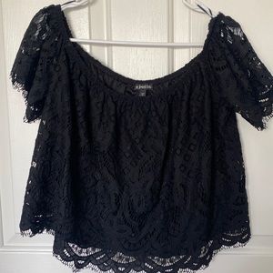 EXPRESS BLACK LACE OFF THE SHOULDER TOP SIZE LARGE